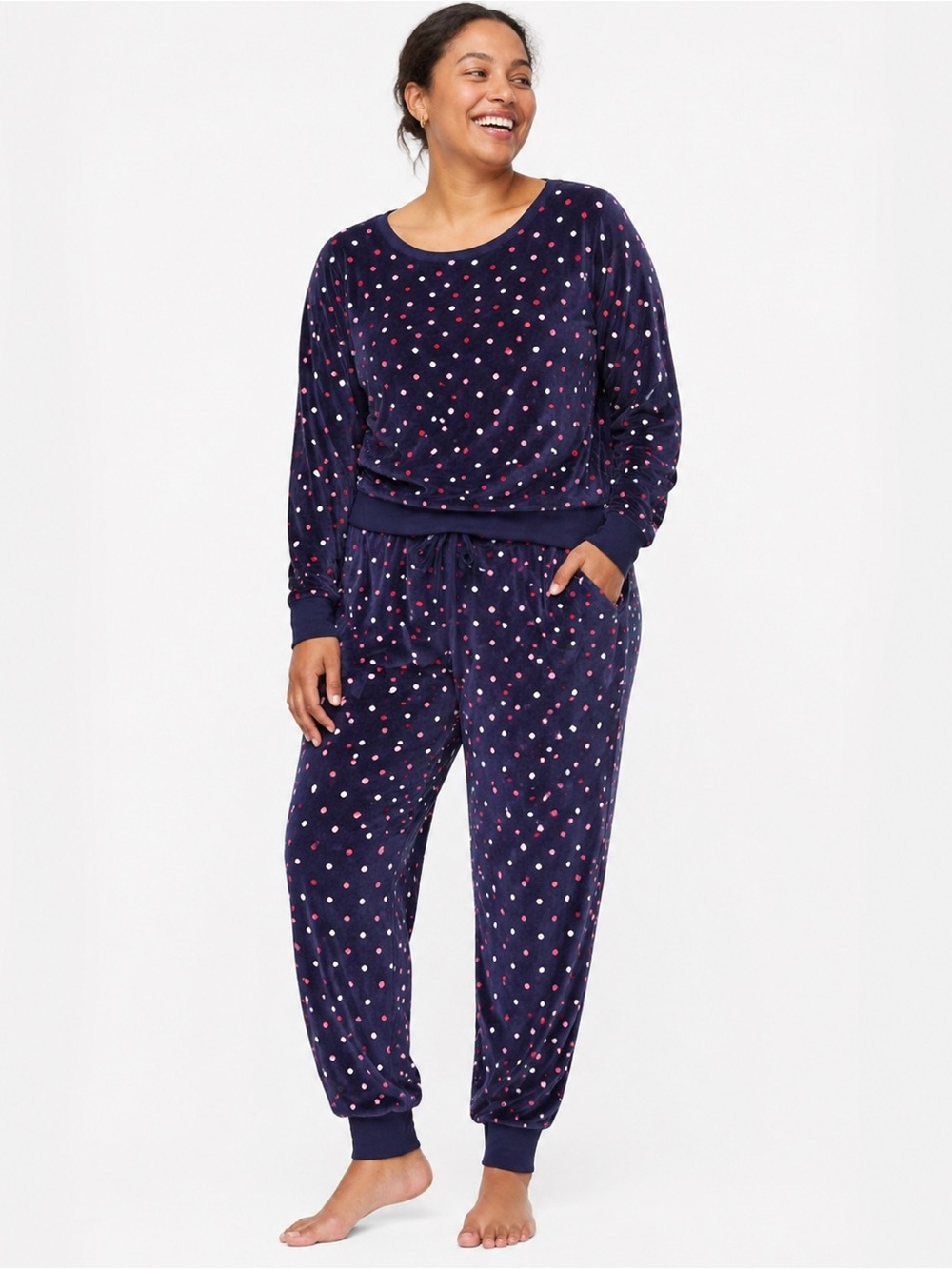 Kate Spade Navy Blue Polka Dot Velour Pajama Set size XXL